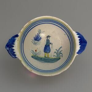 Vintage Henriot Quimper French Faience Pottery Porridge Bowl Hand Painted Breton